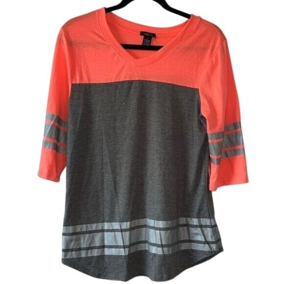 Rue21 Womens Colorblock 3/4 Sleeve Top L V-Neck - Picture 1 of 8